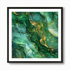 Abstract Emerald Green And Gold Art Print