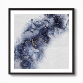 Blue And Gold Watercolor Painting Art Print