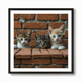 Default A Group Of Kittens Peeking Out From Behind A Brick Wal 1 Art Print