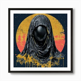 Mysterious Silkscreen Portrait With Neon Noir Elements And Halo Art Print