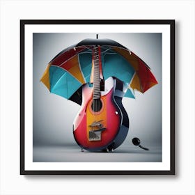 Guitar Under Umbrella Art Print
