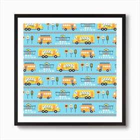 Buses Cartoon Pattern Vector Art Print