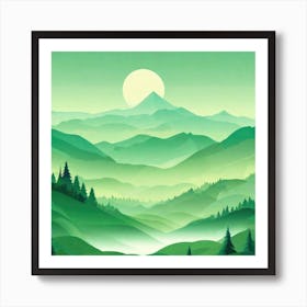 Misty mountains background in green tone 177 Art Print