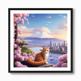 Cat In Cherry Blossoms Art Print