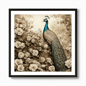 Default Vintage Sepia Peacock In A Garden A Beautifully Detail 0 Art Print