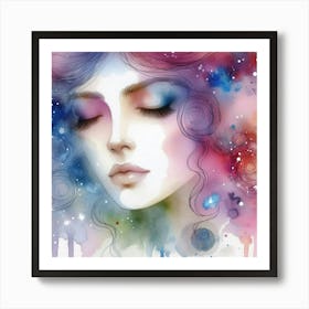 Watercolor Of A Girl With Eyes Art Print