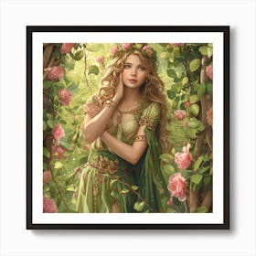 Goddess Of Nature Surrounded By Roses Art Print