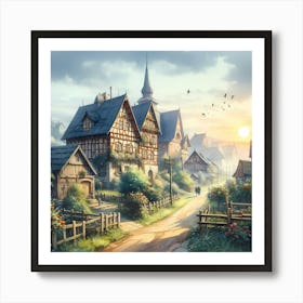 Village At Sunset 2 Art Print