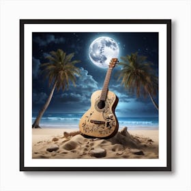 Acoustic Guitar On The Beach 1 Art Print