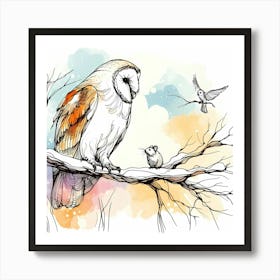 Owl on Branch - Wild Bird Artwork 163 Art Print