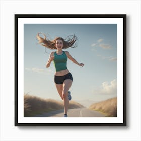 Girl Jogging Down A Road Art Print