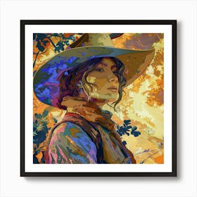 Cowgirl In Cowboy Hat Art Print