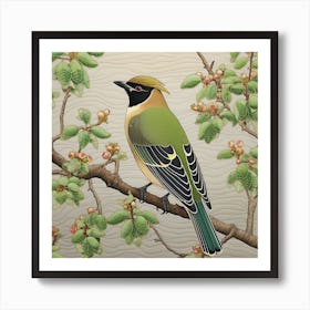 Ohara Koson Inspired Bird Painting Cedar Waxwing 2 Square Art Print