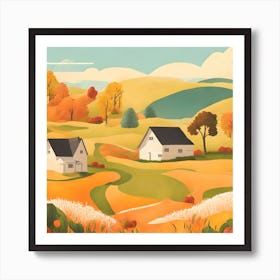 Autumn Landscape With Houses Art Print