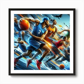 Basketball Players In Action Art Print