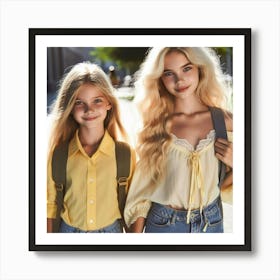 Two Girls With Backpacks Art Print