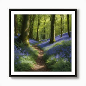 0 Realistic Bluebell Wood Ferns Path Dappled Sunl Esrgan V1 X2plus Art Print