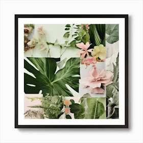 Collage Texture Photography Pictures Fonts Pastel Botanical Plants Layered Mixed Media Vi Art Print