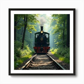 Old Fashioned Train On Ancient Tracks Through A Lush Forest 1 Art Print