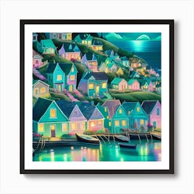 Night At The Harbor Art Print