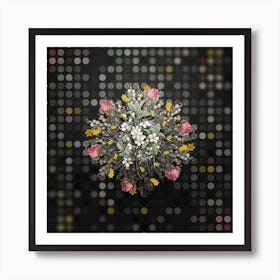 Vintage White Plum Flower Wreath on Dot Bokeh Pattern Art Print