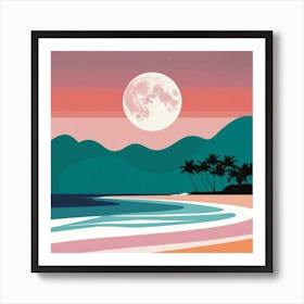 Full Moon At The Beach Art Print