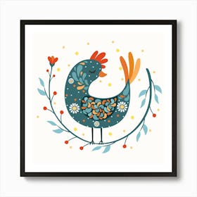 Rooster Scandinavian Folk Art Print Art Print