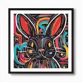 An Image Of A Bunny With Letters On A Black Background, In The Style Of Bold Lines, Vivid Colors, Gr Art Print