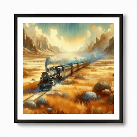 An old train passing through the plains 2 Art Print