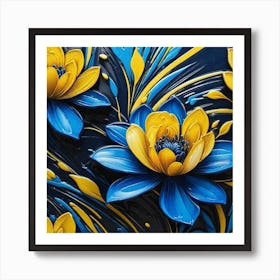 Blue And Yellow Flowers float, graffiti  Art Print