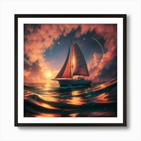 Sailboat At Sunset Art Print