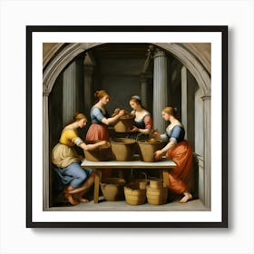 Four Women With Baskets Art Print