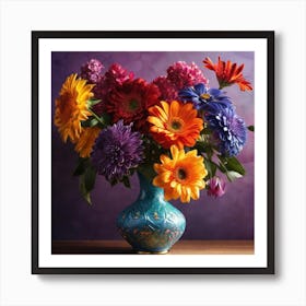 Gerberas In A Blue Vase Art Print