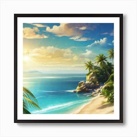 Tropical Beach With Palm Trees 4 Art Print