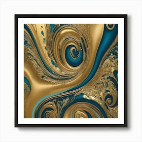 Gold And Blue Swirls Art Print