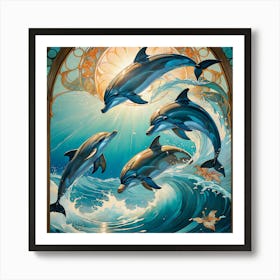 Dolphin Delight Wall Art – Hyperrealism In The Style Of Alphonse Much Art Print