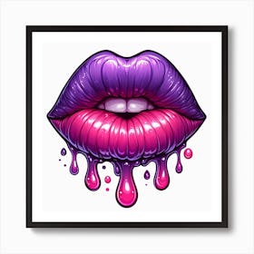 Plump lips drippy kiss 2 Art Print