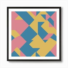 Abstract Geometric Pattern in Pink, Blue and Yellow Art Print