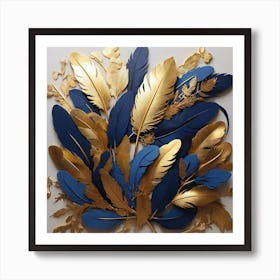 Golden and blue feathers 1 Art Print