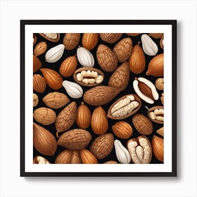 Almonds On Black Background 6 Art Print