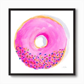 Pink Donut Square Art Print