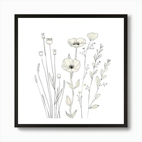 Hand Drawn Wildflowers Line Art 5 Art Print