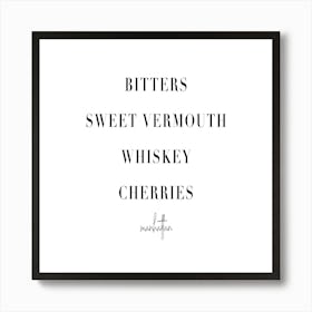 Manhattan Cocktail Recipe Art Print