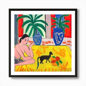 Woman With Cat And Fruits, The Matisse Inspired Art Collection Art Print