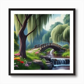 River Surrounded By Willow Trees More Trees Art Print