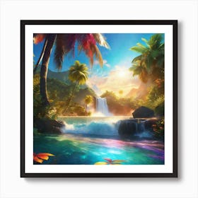 Waterfall In The Jungle 9 Art Print