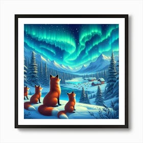 Foxes In The Snow Art Print