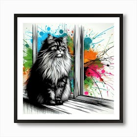 Cat In The Window Art Print