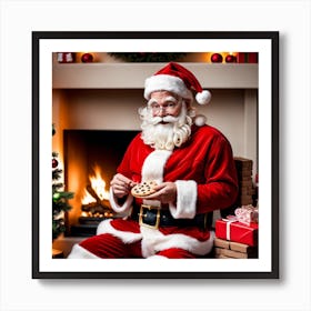 Santa Claus Sitting In Front Of The Fireplace Art Print