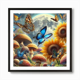 Butterfly and the moon Art Print